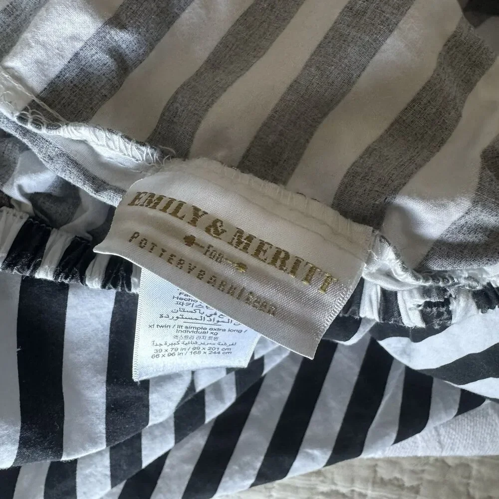 POTTERY BARN EMILY & MERITT PIRATE STRIPE XL Twin Sheet Set Black French Chic